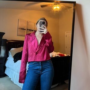 Red Satin Crop Blazer